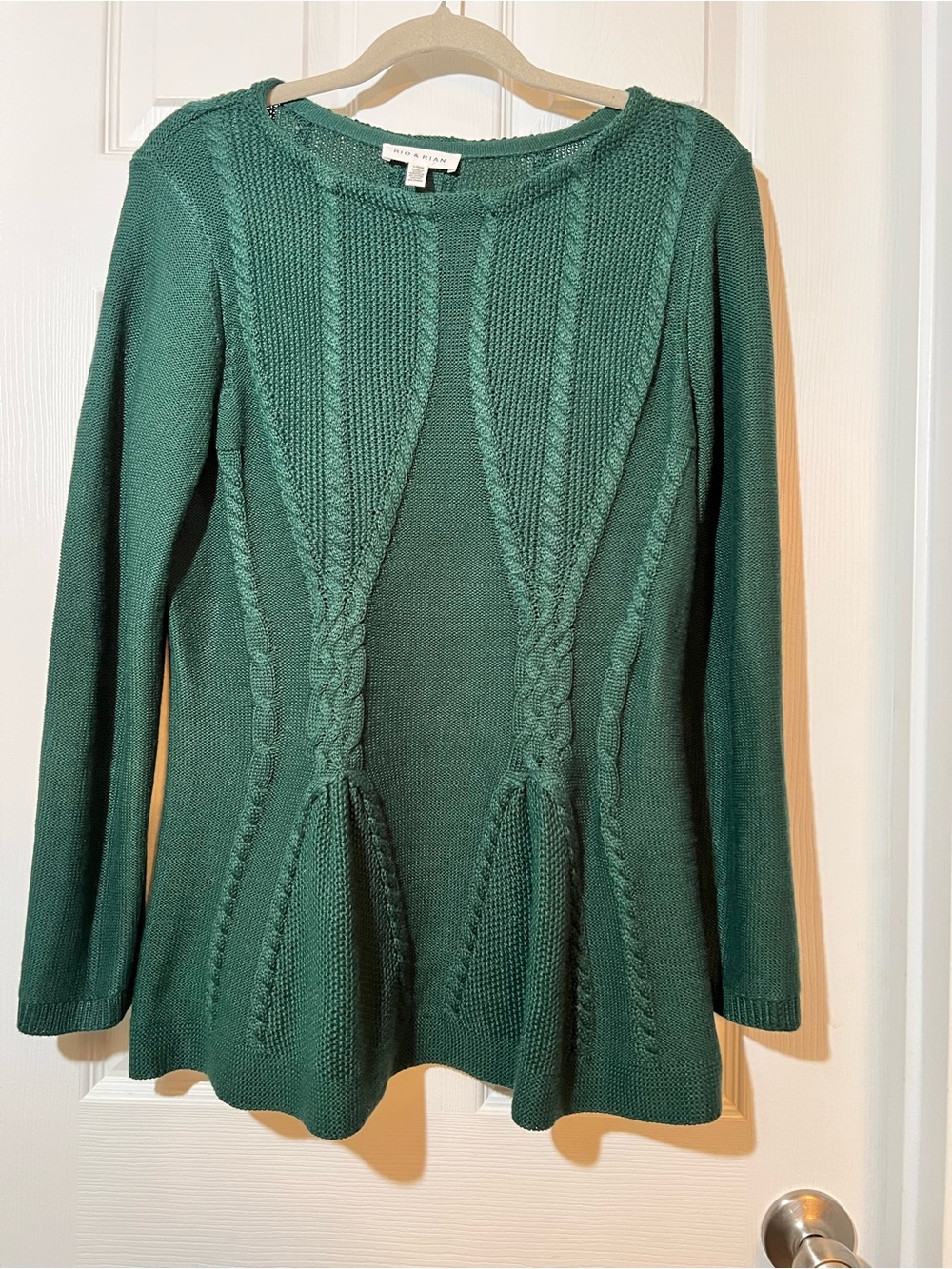 🦋 NWOT NIC+ZOE Emerald Green Cable-Knit Peplum Sweater size large